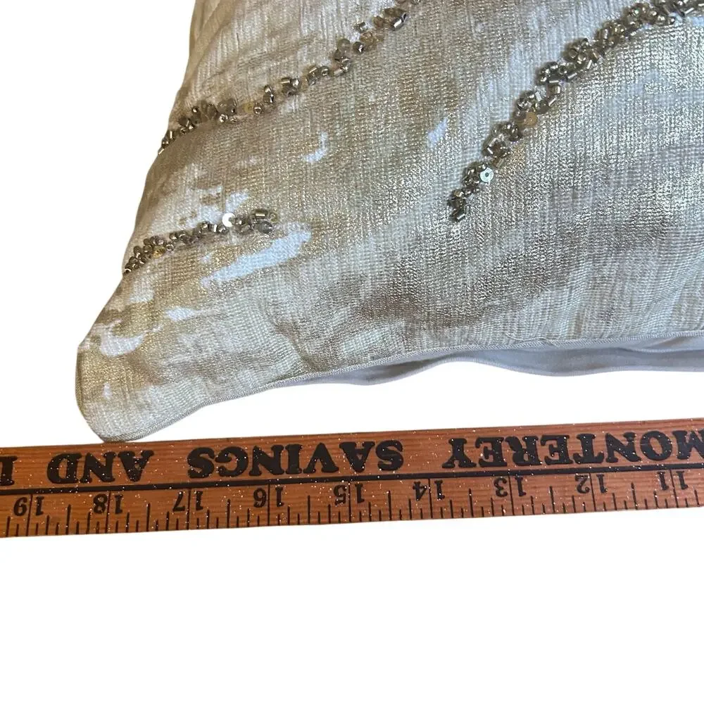 2 Artistic Accents Decorative Ivory Gold White Beaded Throw Pillows